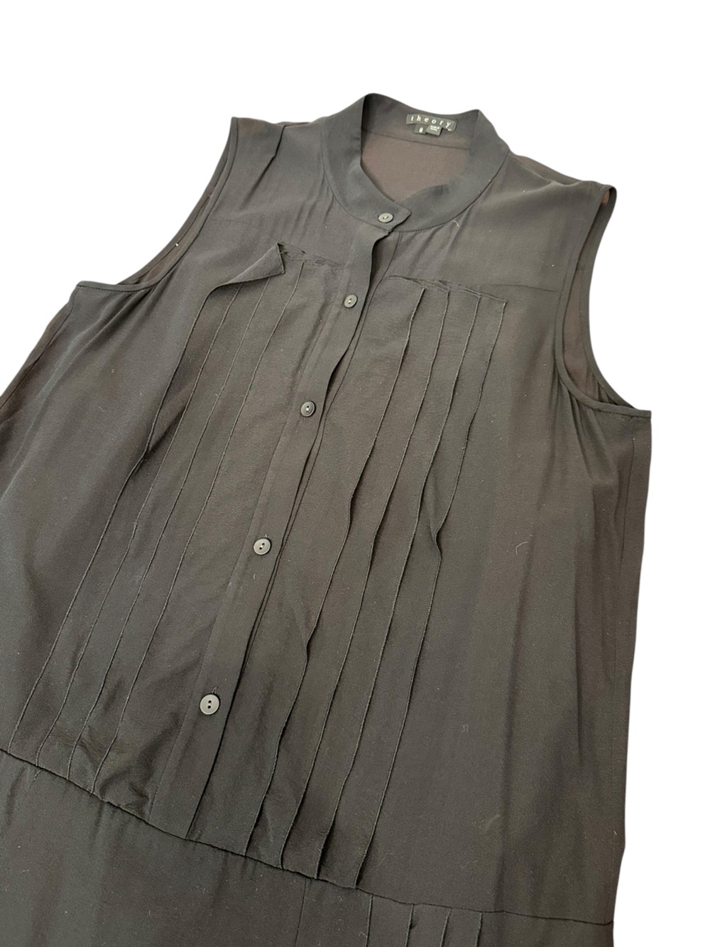 Theory Black Silk Shirt Pleated sleeveless dropped waist mini dress. Luxury. 6 - Picture 10 of 13